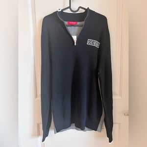 GUESS Quarter Zip Mock Sweater, Black/Gray, Size L